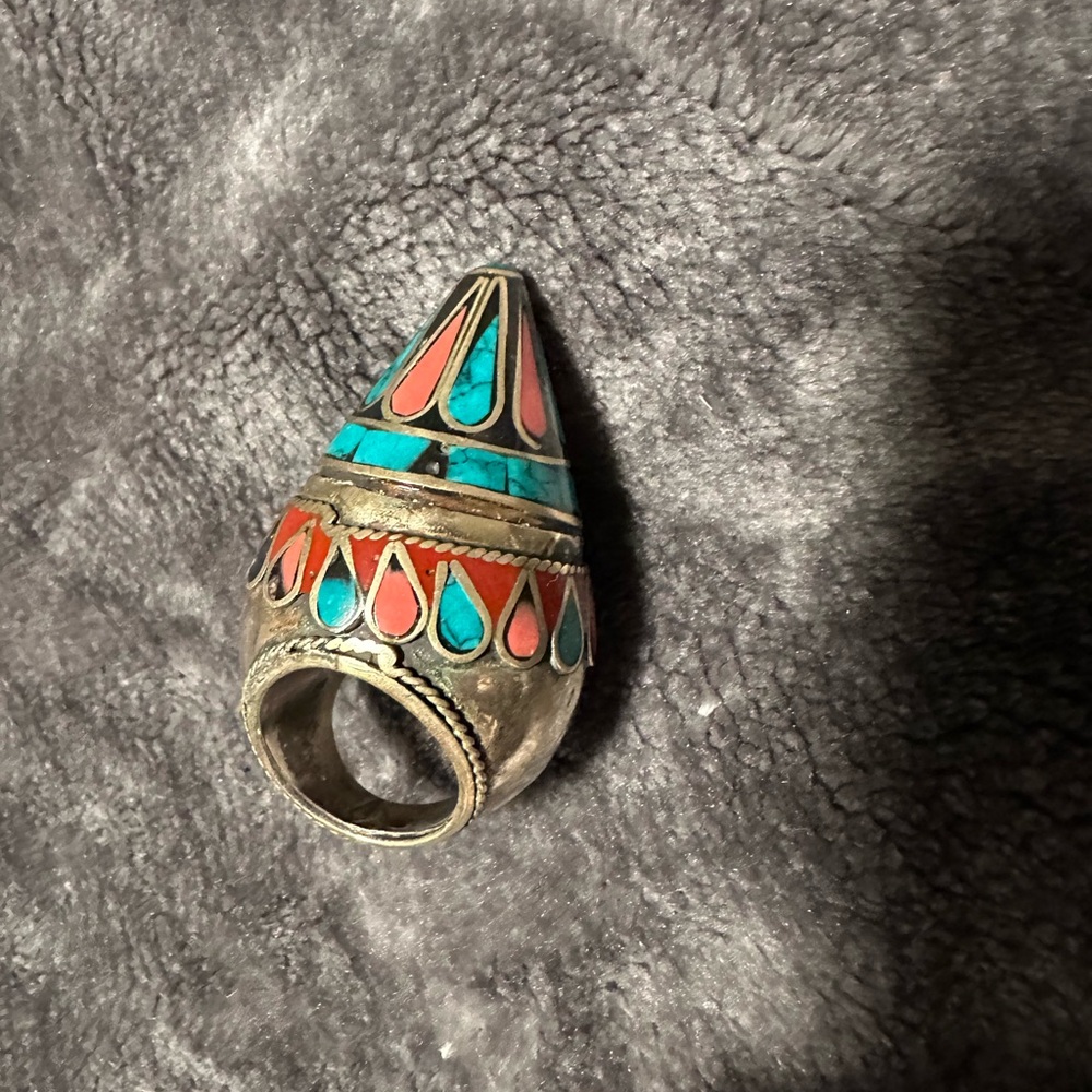 Afghan Silver Teardrop Statement Ring - image 3